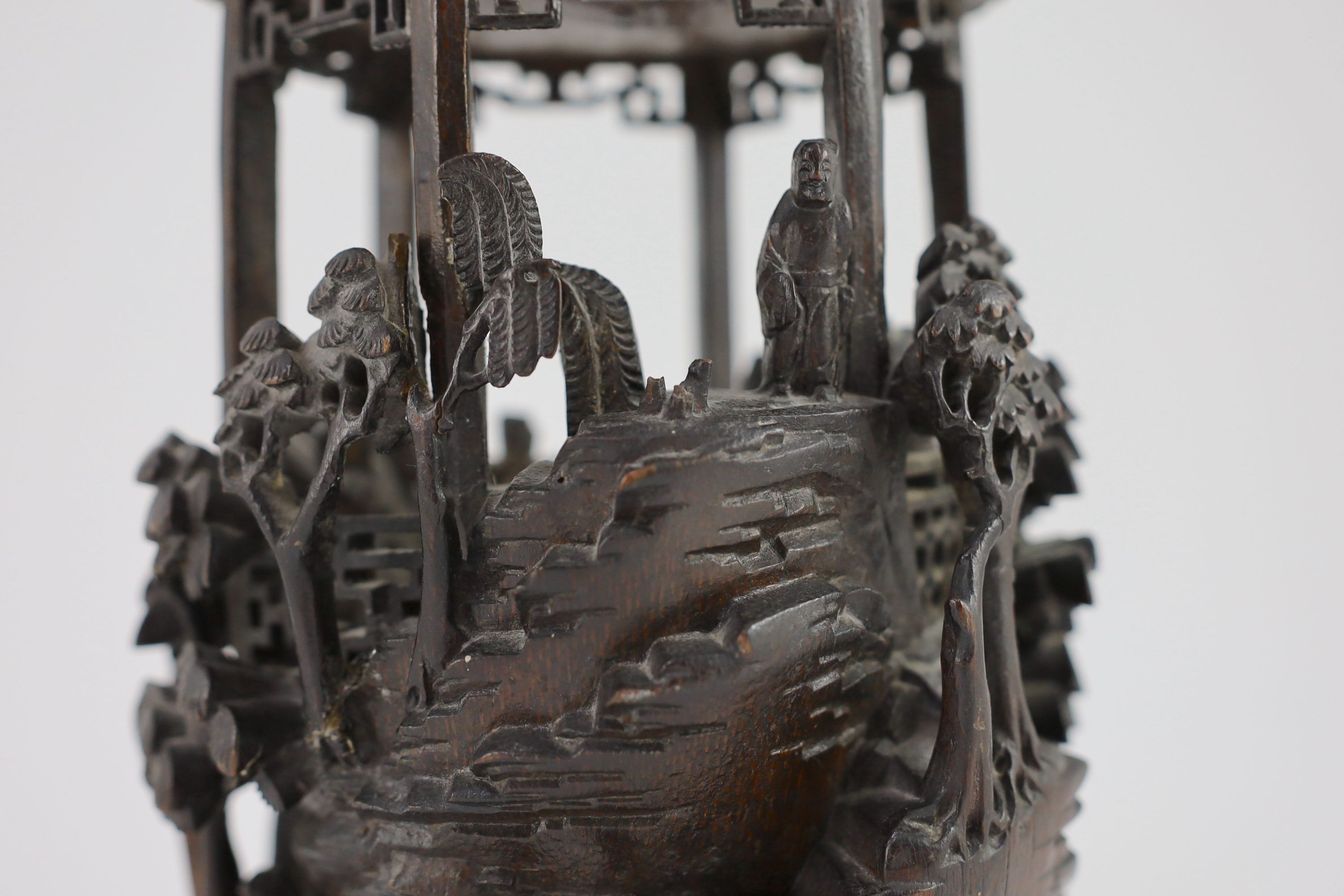A Chinese bamboo model of a pavilion, 19th century, 37cm high, small losses